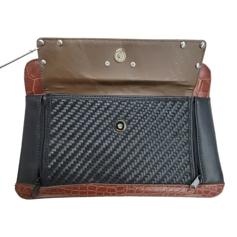 Western Faux Croc Briefcase Laptop Bag Heart Concho Black Brown Organizer